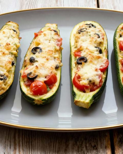 Gevulde courgette met kaas en tomaten