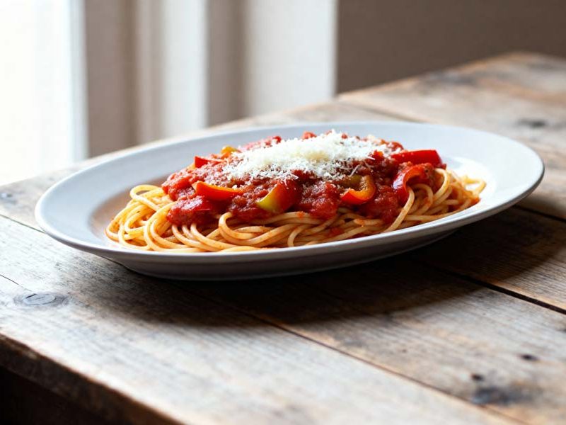 Spaghetti met tomaten-paprikasaus