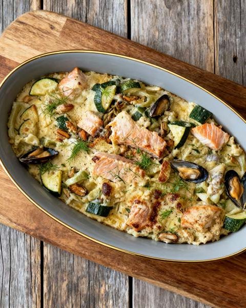 Ovenschotel met vis en aardappelpuree