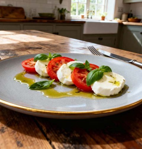 Salade caprese met basilicumolie