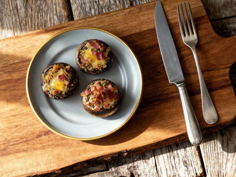 Gevulde champignons met spekjes