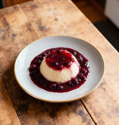 Griesmeelpudding met bessensap