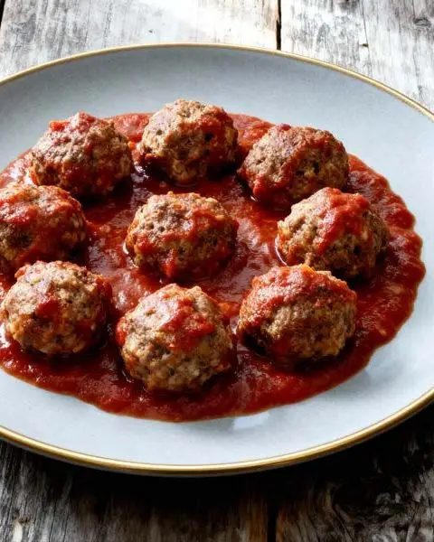 Gehaktballetjes uit de oven in tomatensaus