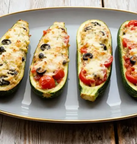 Gevulde courgette met kaas en tomaten