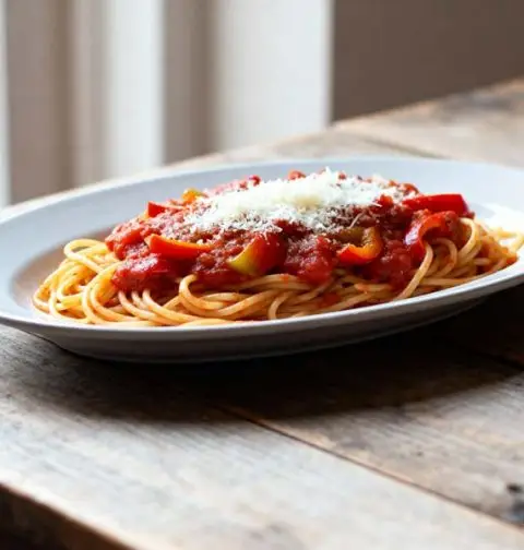 Spaghetti met tomaten-paprikasaus