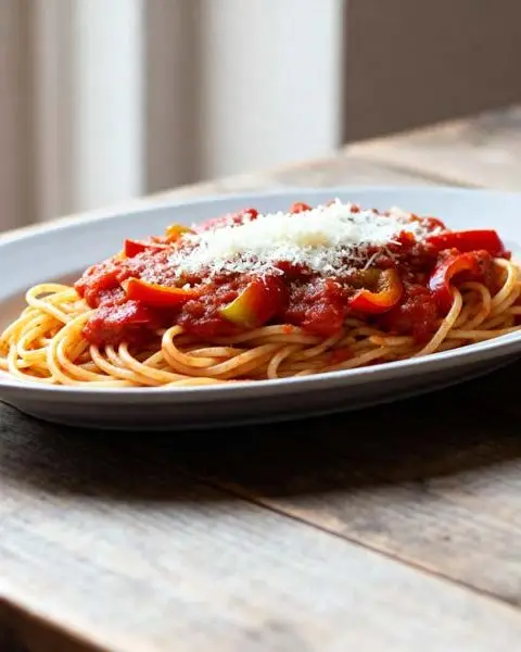 Spaghetti met tomaten-paprikasaus