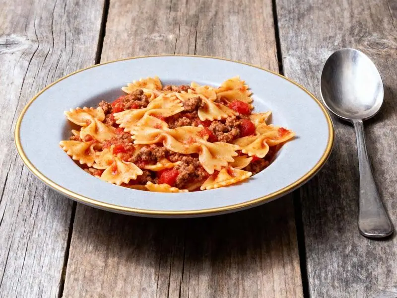Farfalle met gehakt en tomaten-mascarponesaus