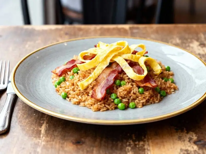 Gebakken rijst met groenten en omelet