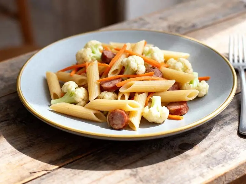 Penne met bloemkool en worst