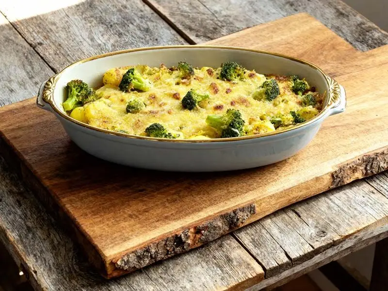 Aardappelschotel met broccoli