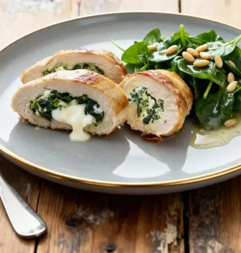 Gevuld kipfilet met spinazie en mozzarella