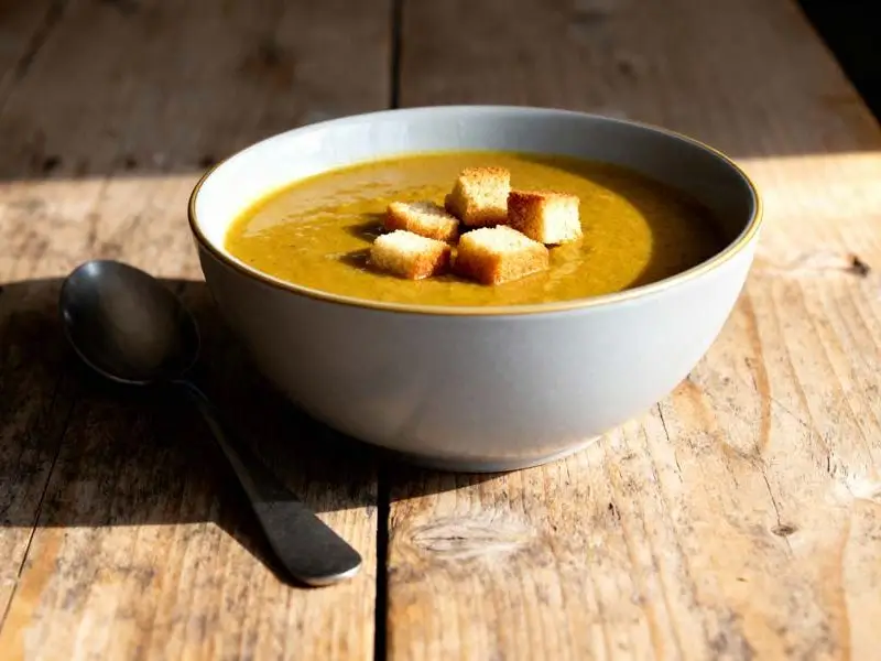 Kerriesoep met kip een aardappel