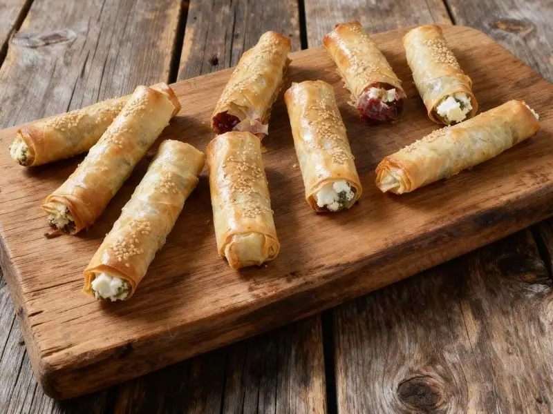 Met fetakaas gevulde deegrolletjes