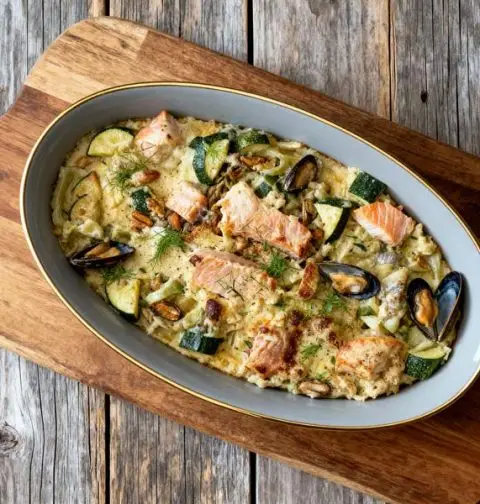 Ovenschotel met vis en aardappelpuree