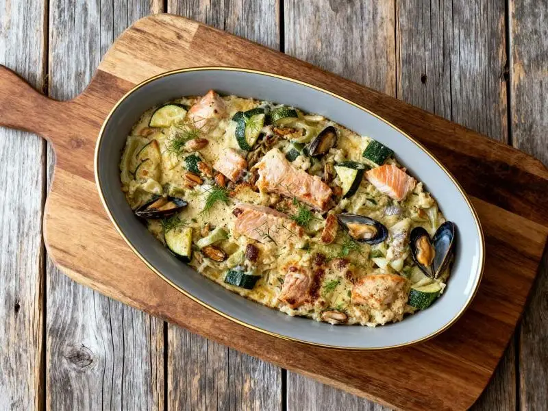 Ovenschotel met vis en aardappelpuree