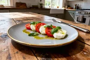 Salade caprese met basilicumolie
