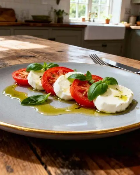 Salade caprese met basilicumolie