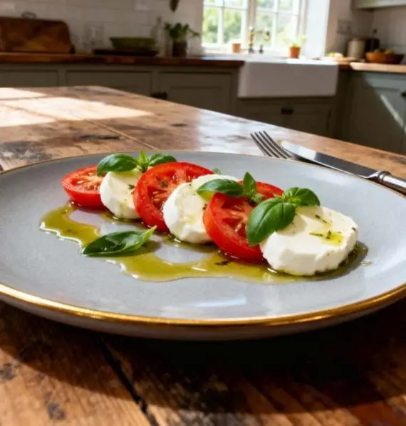 Salade caprese met basilicumolie