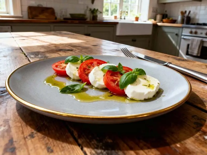 Salade caprese met basilicumolie
