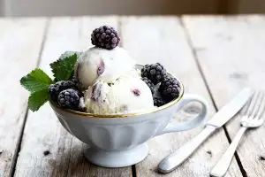 Yoghurtijs met bramen en munt