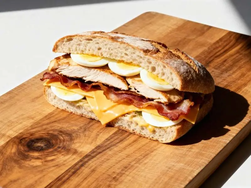 Broodje met kip, bacon, kaas en ei