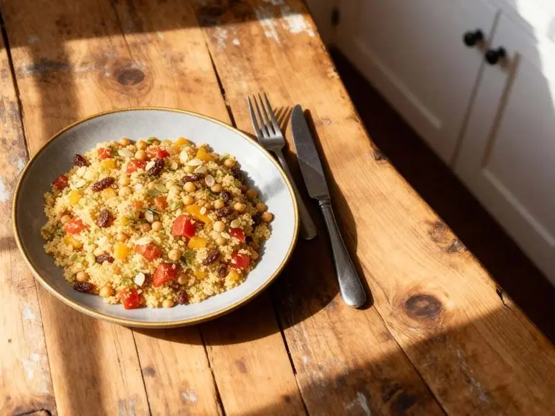 Couscous met kikkererwten, venkel en Marokkaanse kruiden