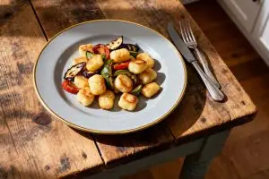 Gebakken gnocchi met gegrilde groenten