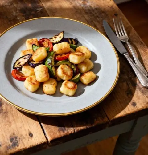 Gebakken gnocchi met gegrilde groenten