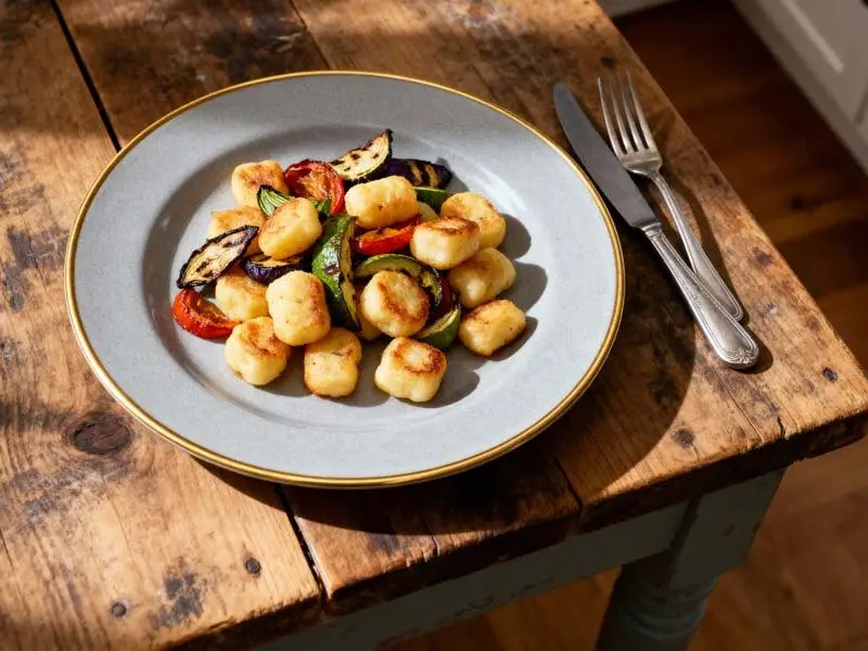 Gebakken gnocchi met gegrilde groenten