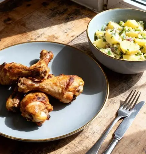 Geroosterde drumsticks met aardappelsalade