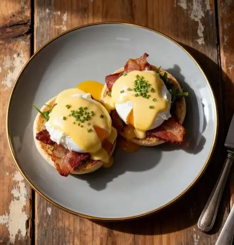 Pittige Eggs Benedict met spek