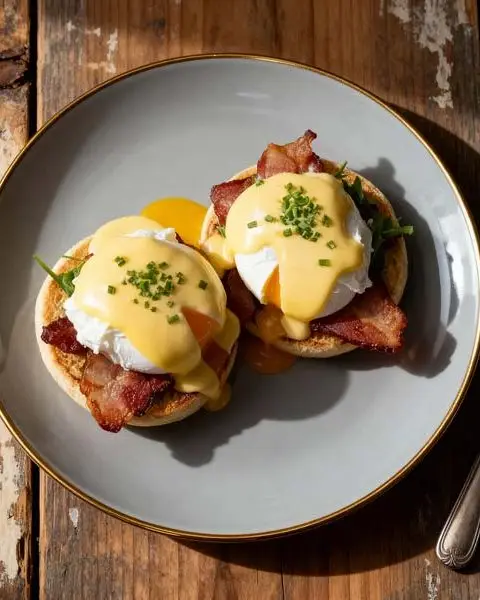 Pittige Eggs Benedict met spek