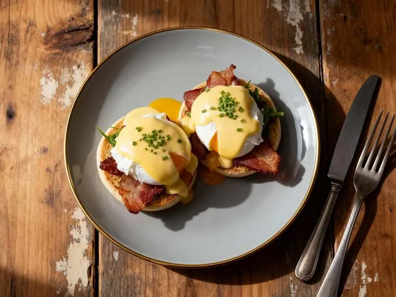 Pittige Eggs Benedict met spek