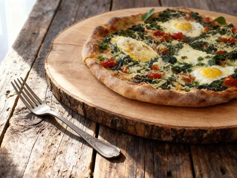 Pizza met ei en spinazie